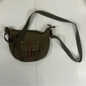 Fossil Khaki Canvas Crossbody Bag with Brown Trim